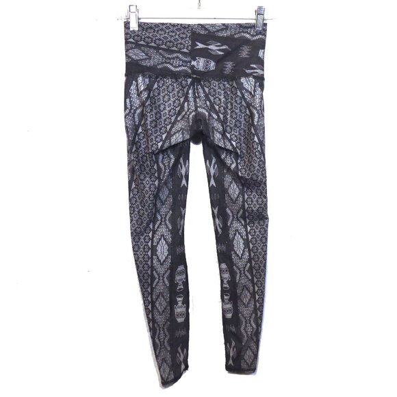 Teeki Aztec Bird, Amphora Print silver grey black Leggings or Yoga pant XS - Picture 2 of 4